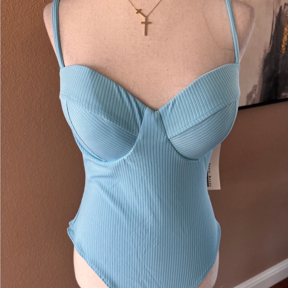 Light Blue Ribbed Bodysuit - Picture 4 of 8